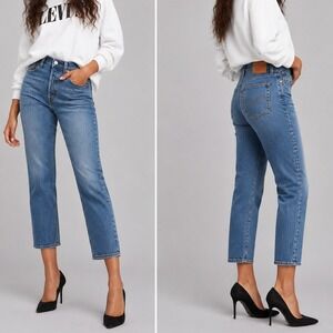Levis Premium Wedgie Straight Jeans Womens 28 Blue High Rise Button Fly Denim